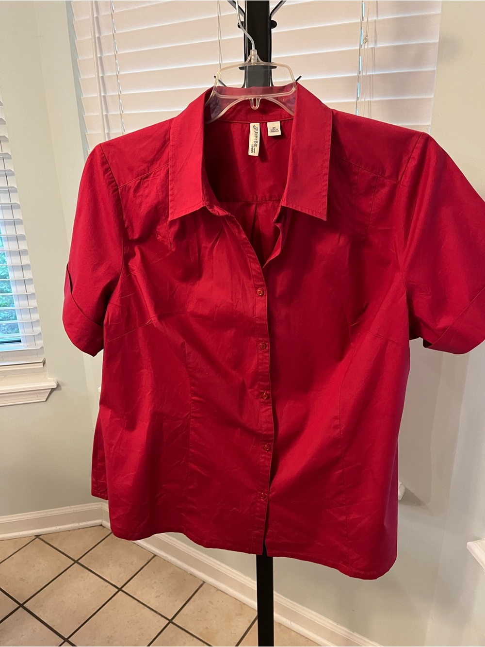 NWOT St. John's Bay Vibrant Red Short-Sleeve Button-Down Shirt-Fits like XL/1X